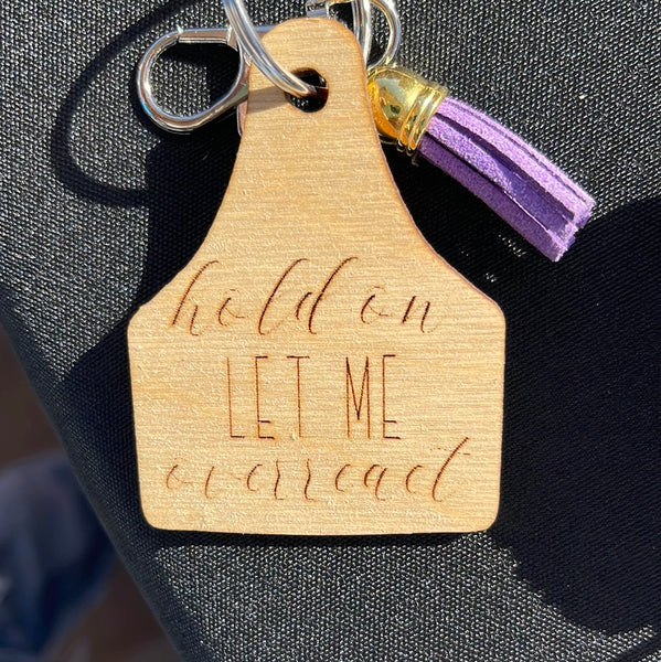 Wood Engraved Cow Tag Keychain