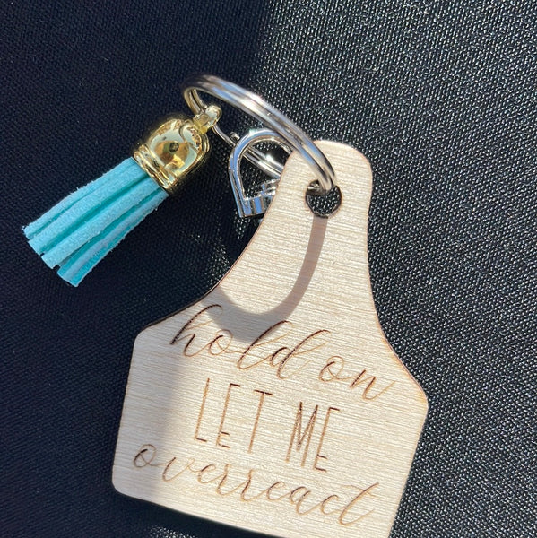 Wood Engraved Cow Tag Keychain