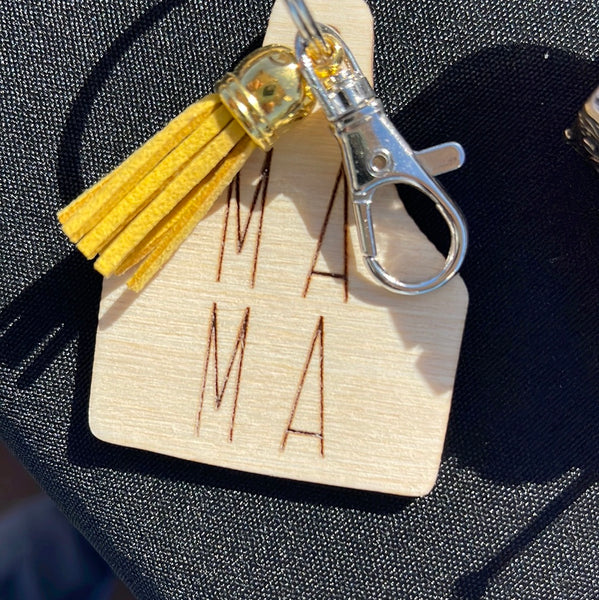 Wood Engraved Cow Tag Keychain